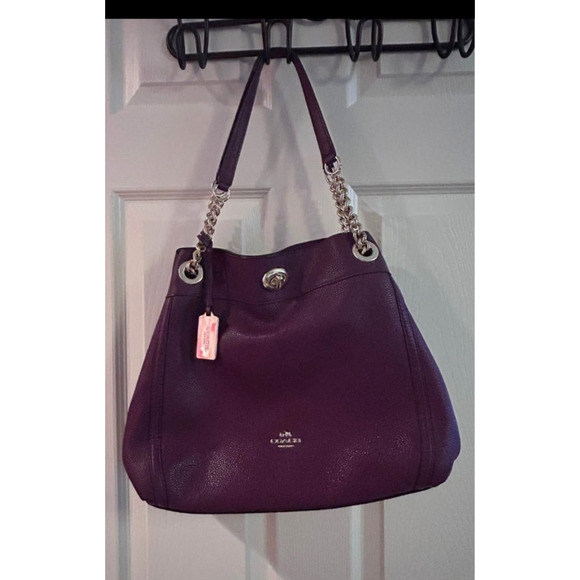 Coach 36855 Edie 31 Turnlock Oxblood Polished Pebbled Leather Chain Shoulder Bag - Picture 1 of 10